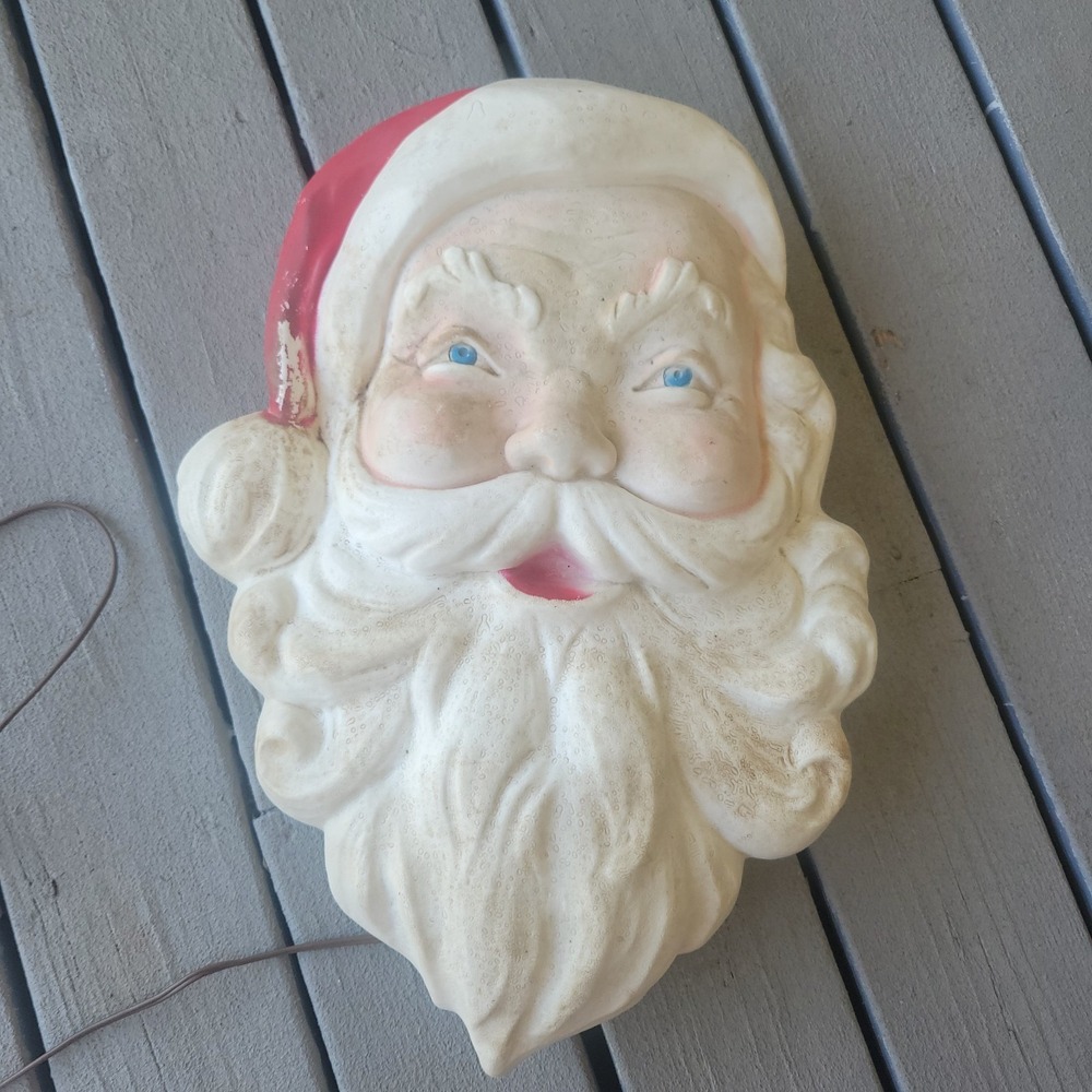 Vintage Christmas Blow Mold Santa Claus Face Head 21" Union Products USA Lighted